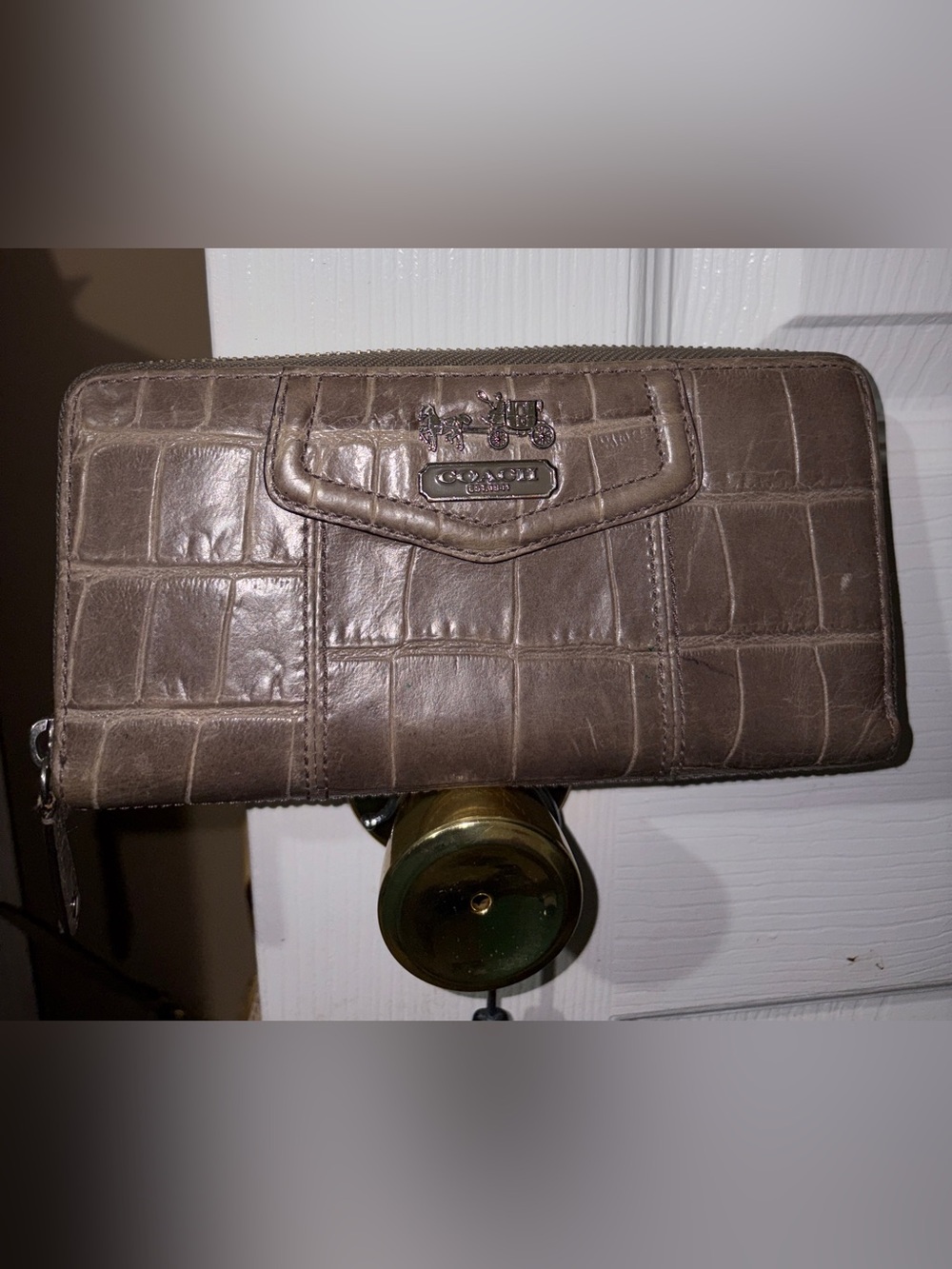 Coach Croc-Embossed Leather Zip Wallet in Gray